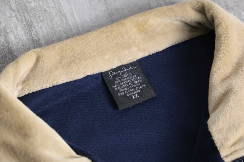 ”Sean John” navy color logo emb velours track jacket