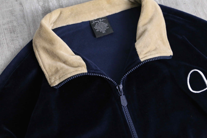 ”Sean John” navy color logo emb velours track jacket