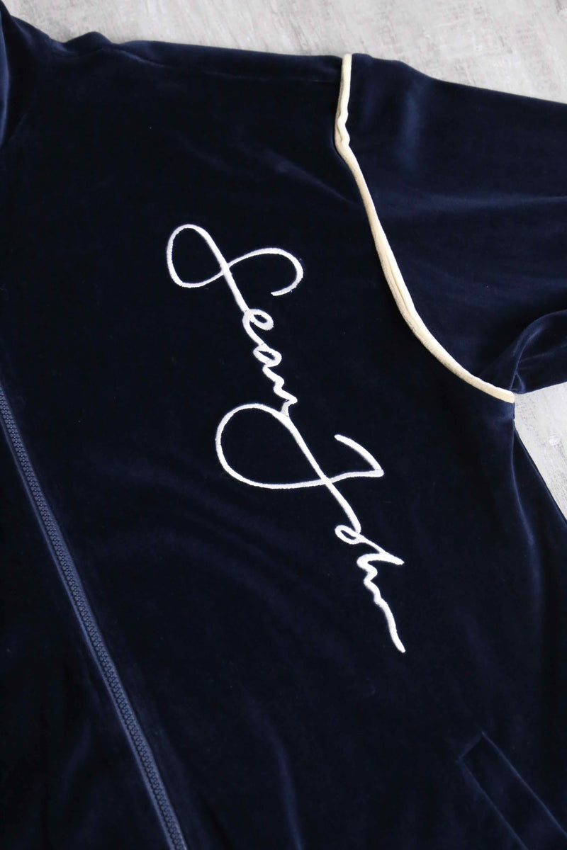 ”Sean John” navy color logo emb velours track jacket