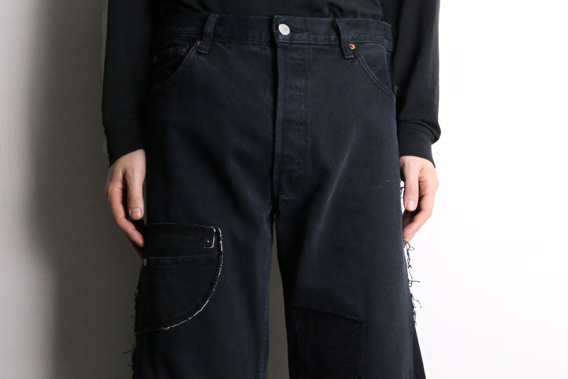 remake "再構築" black color gimmick flare denim pants