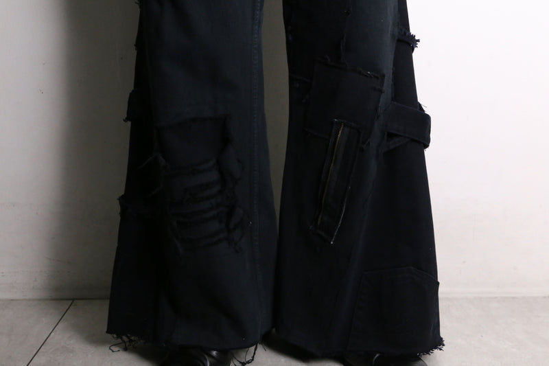 remake "再構築" black color gimmick flare denim pants