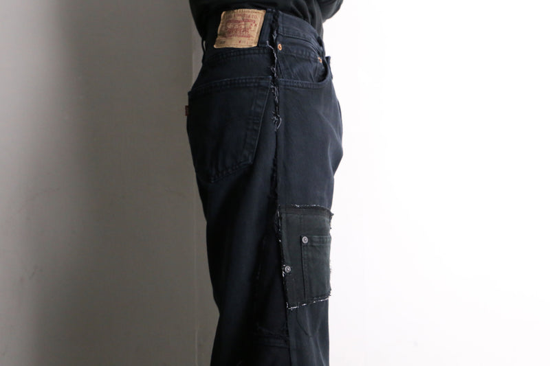 remake "再構築" black color gimmick flare denim pants