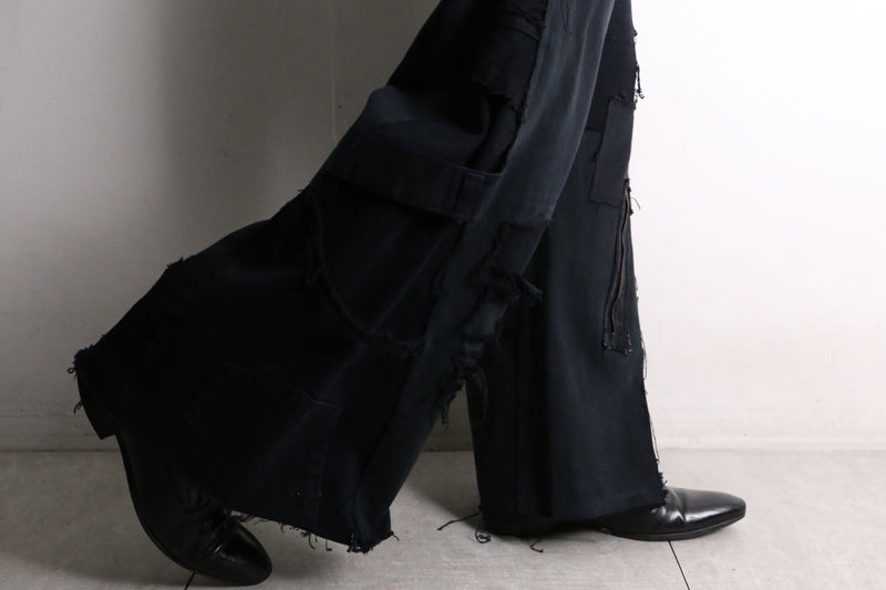 remake "再構築" black color gimmick flare denim pants