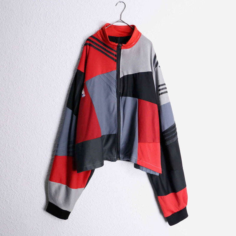 "Re:make" accent red random patchwork track jacket