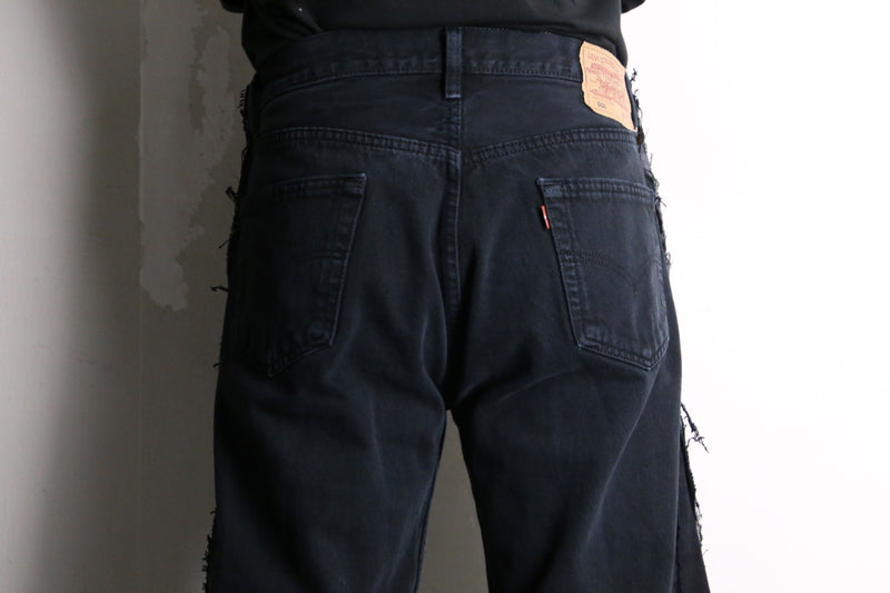 remake "再構築" black color gimmick flare denim pants