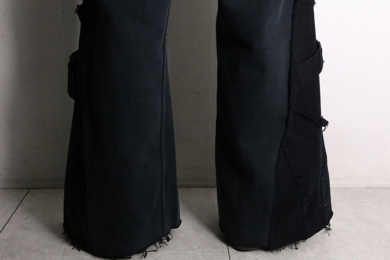 remake "再構築" black color gimmick flare denim pants