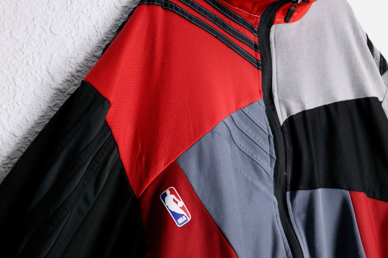 "Re:make" accent red random patchwork track jacket