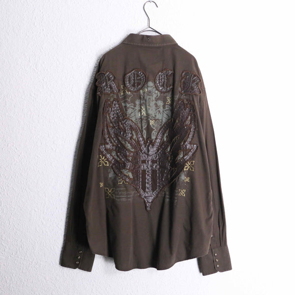 dark brown embroidery design shirt