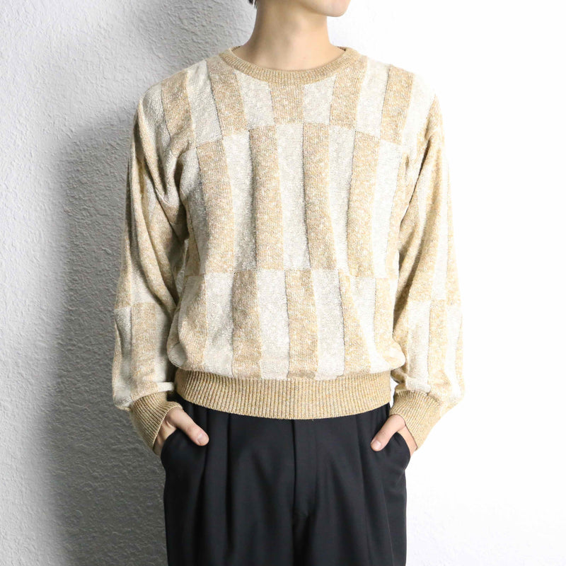 beige block pattern design knit
