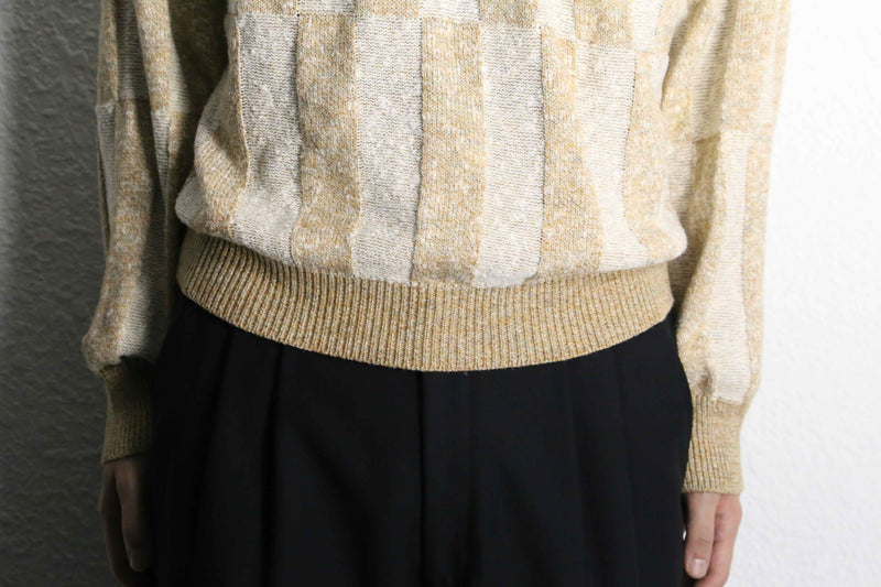 beige block pattern design knit