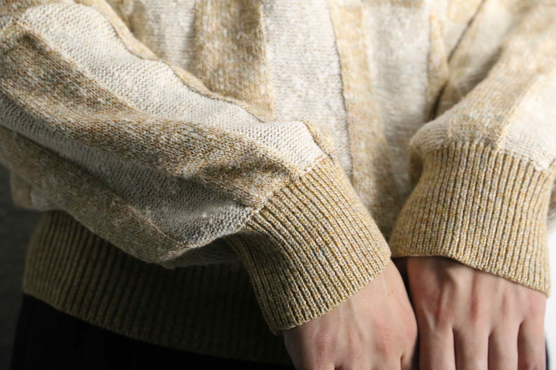 beige block pattern design knit