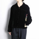 “CHICO'S” oriental panel velour tracker jacket