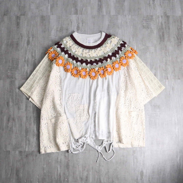 "Re:make" crochet knit & lace flower design docking Tee
