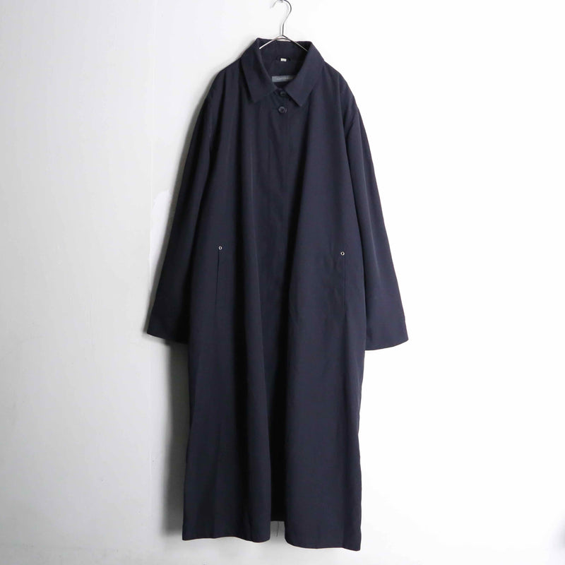 deep navy color balmacaan poly long coat