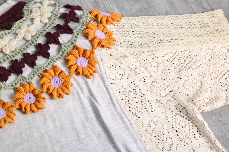 "Re:make" crochet knit & lace flower design docking Tee