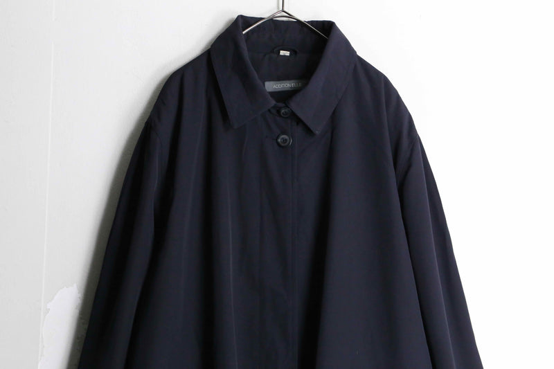 deep navy color balmacaan poly long coat