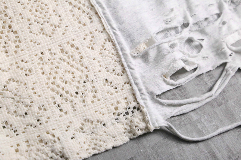 "Re:make" crochet knit & lace flower design docking Tee