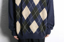 navy argyle pattern knit polo