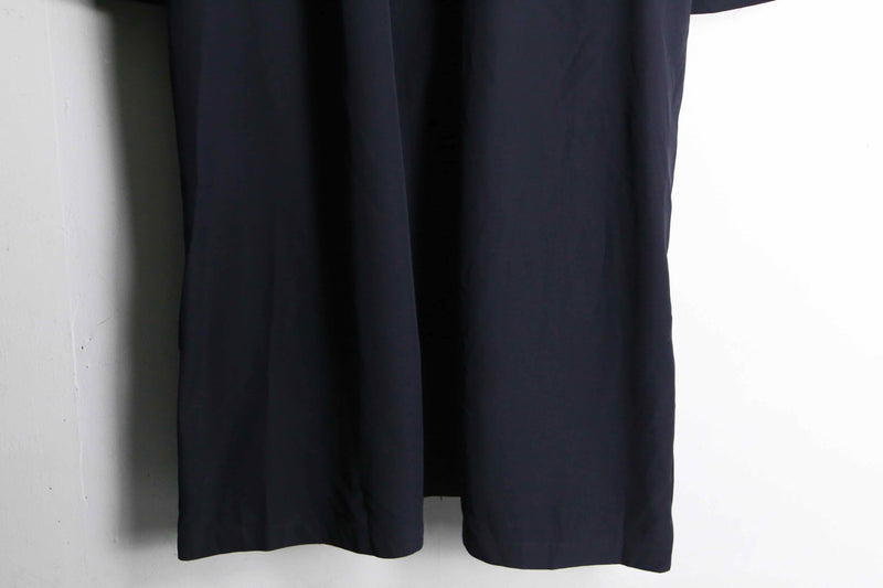 deep navy color balmacaan poly long coat