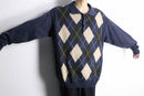 navy argyle pattern knit polo