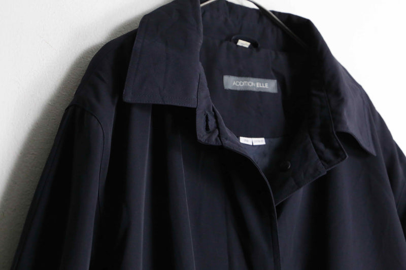 deep navy color balmacaan poly long coat