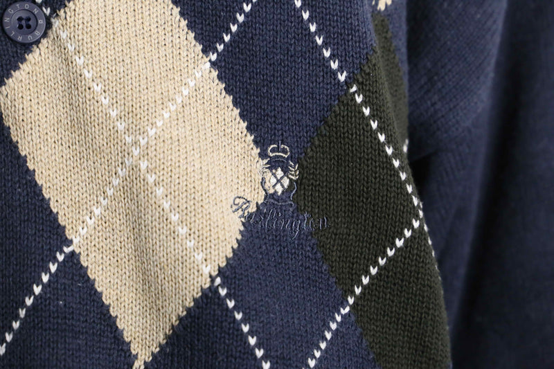 navy argyle pattern knit polo