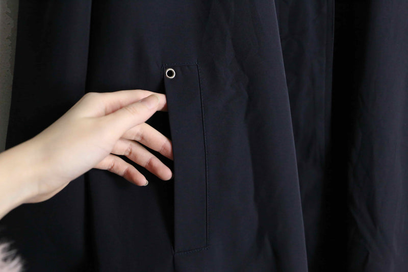 deep navy color balmacaan poly long coat