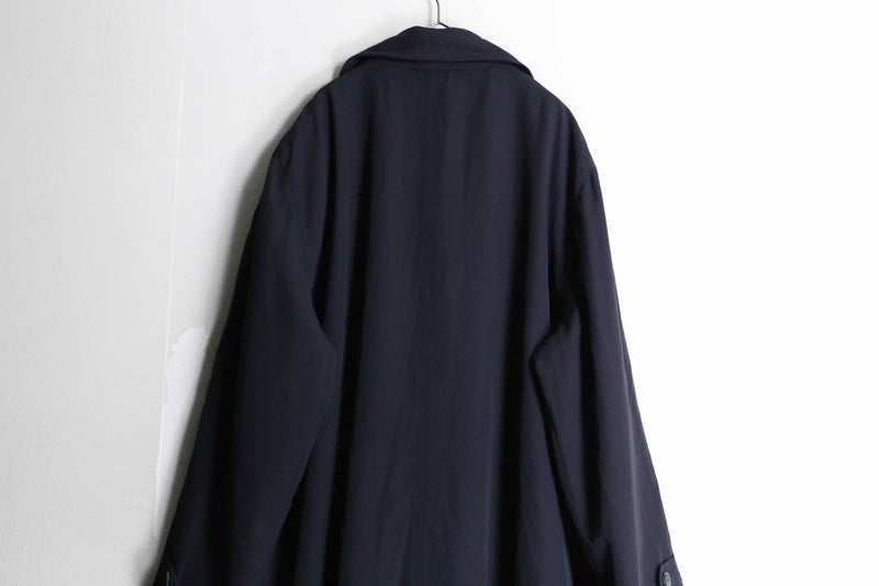 deep navy color balmacaan poly long coat