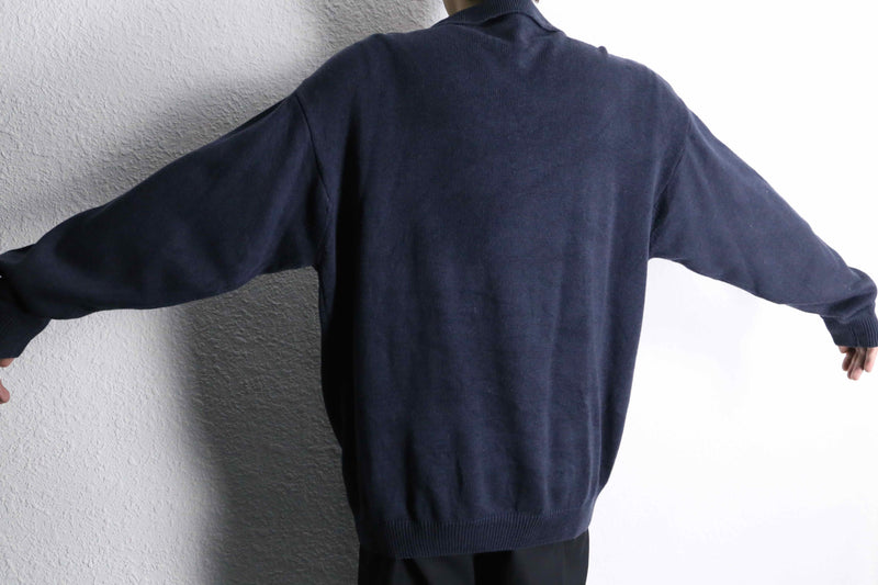 navy argyle pattern knit polo