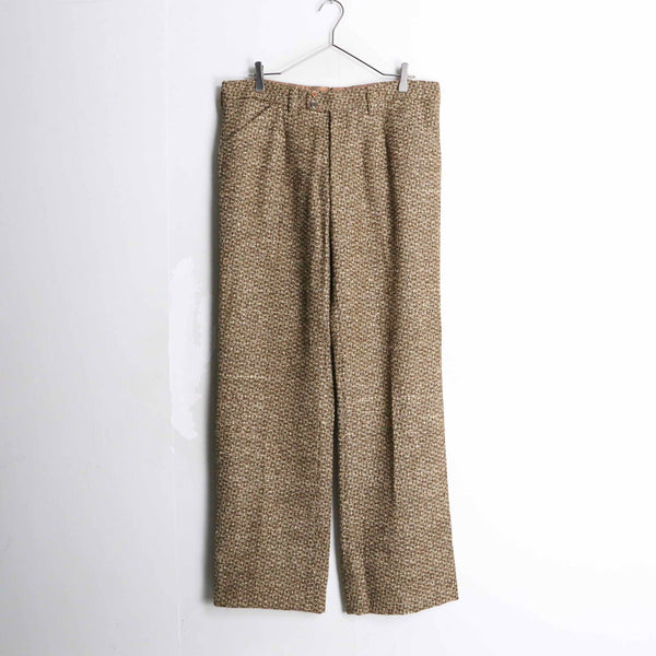 beige color melange fabric wide straight pants