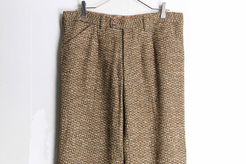 beige color melange fabric wide straight pants