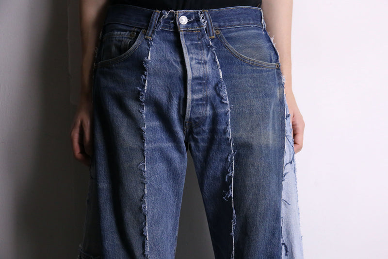 remake "再構築" front docking side belt buggy denim pants