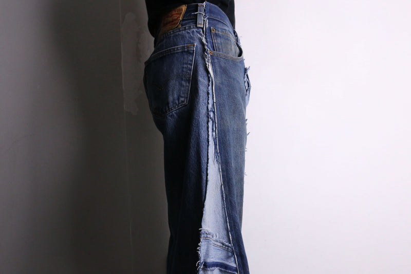 remake "再構築" front docking side belt buggy denim pants