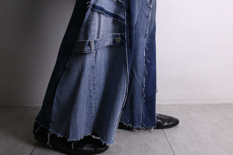 remake "再構築" front docking side belt buggy denim pants