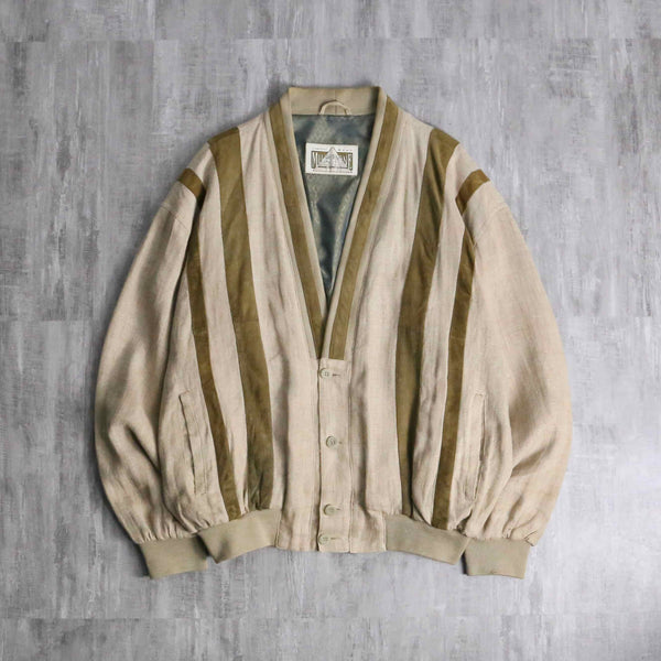 beige base linen rayon × leather cardigan