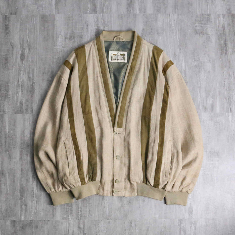 beige base linen rayon × leather cardigan