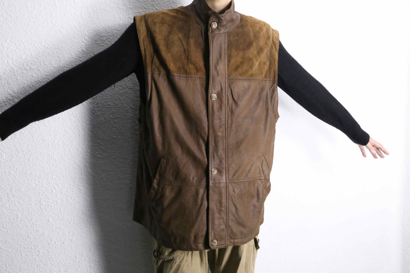 suede × leather combi vest