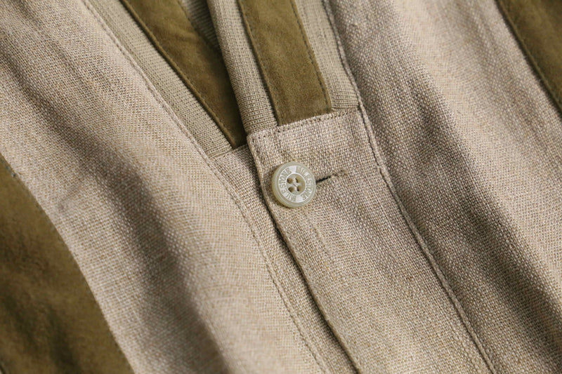 beige base linen rayon × leather cardigan