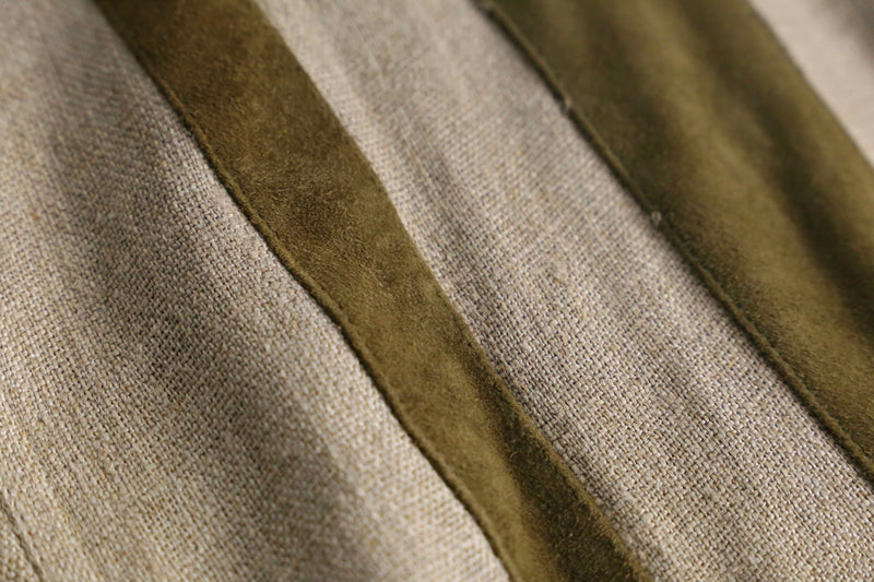 beige base linen rayon × leather cardigan