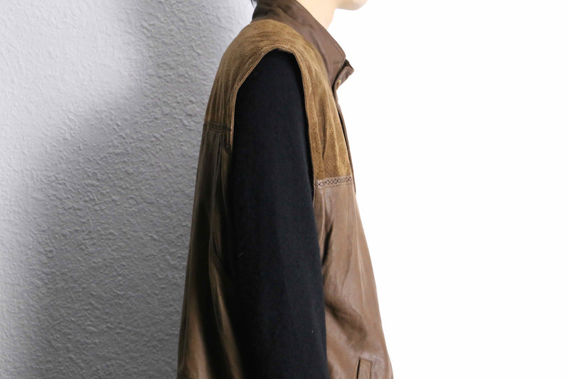suede × leather combi vest
