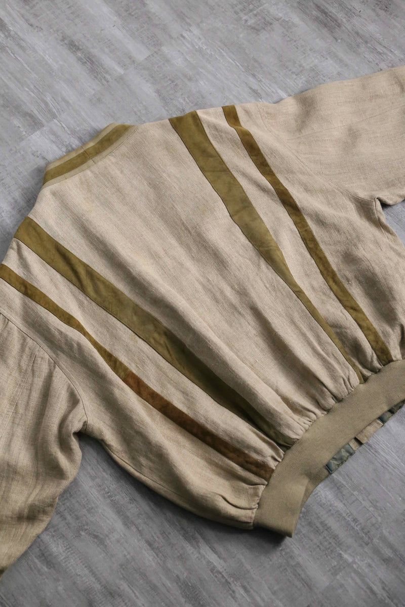 beige base linen rayon × leather cardigan