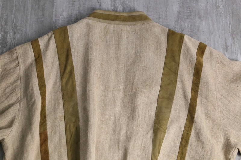 beige base linen rayon × leather cardigan