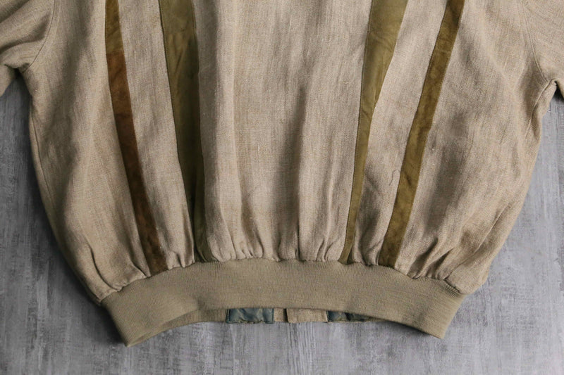 beige base linen rayon × leather cardigan