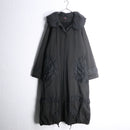 90-00s black ruffle trim sculptural collar long coat