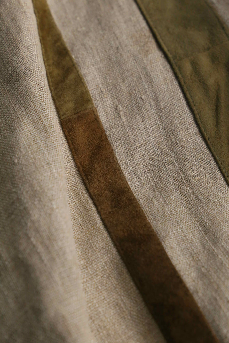 beige base linen rayon × leather cardigan