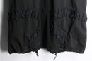 90-00s black ruffle trim sculptural collar long coat