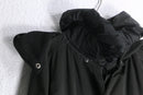 90-00s black ruffle trim sculptural collar long coat