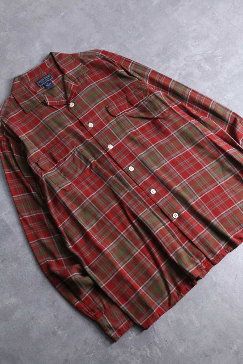 check pattern rayon open collar shirt