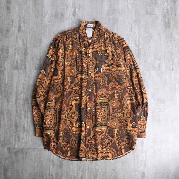 brown geometry pattern rayon shirt