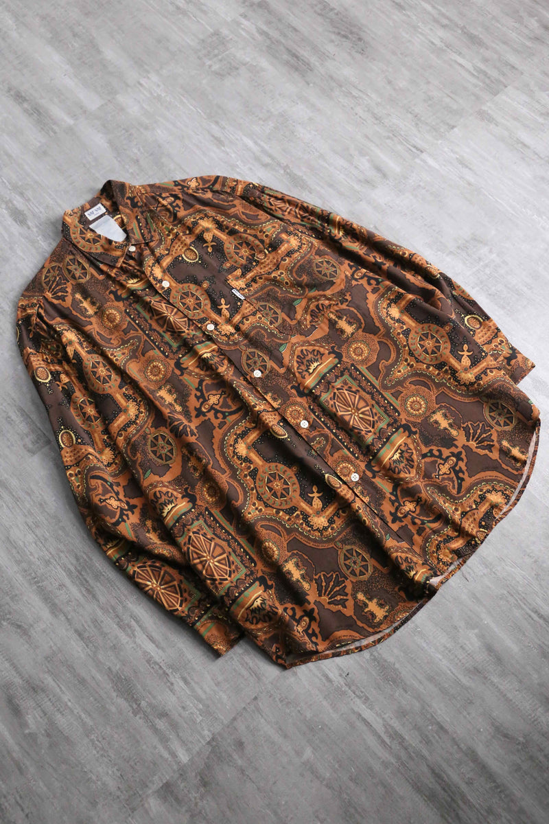 brown geometry pattern rayon shirt